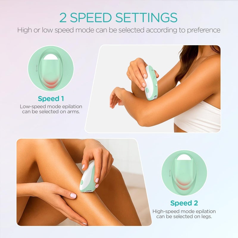 VOGOE Epilators Hair Removal for Women with 21 Tweezers & LED Light, 2 Speeds Cordless Epilator for Women, Electric Hair Removal Epilators Rechargeable for Arms & Legs HR110 (Light Green) - Image 5